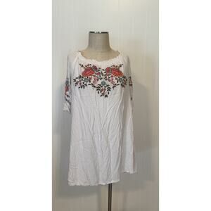 a.n.a A New Approach Tunic Top Womens Large Floral Embroidered Peasant Boho